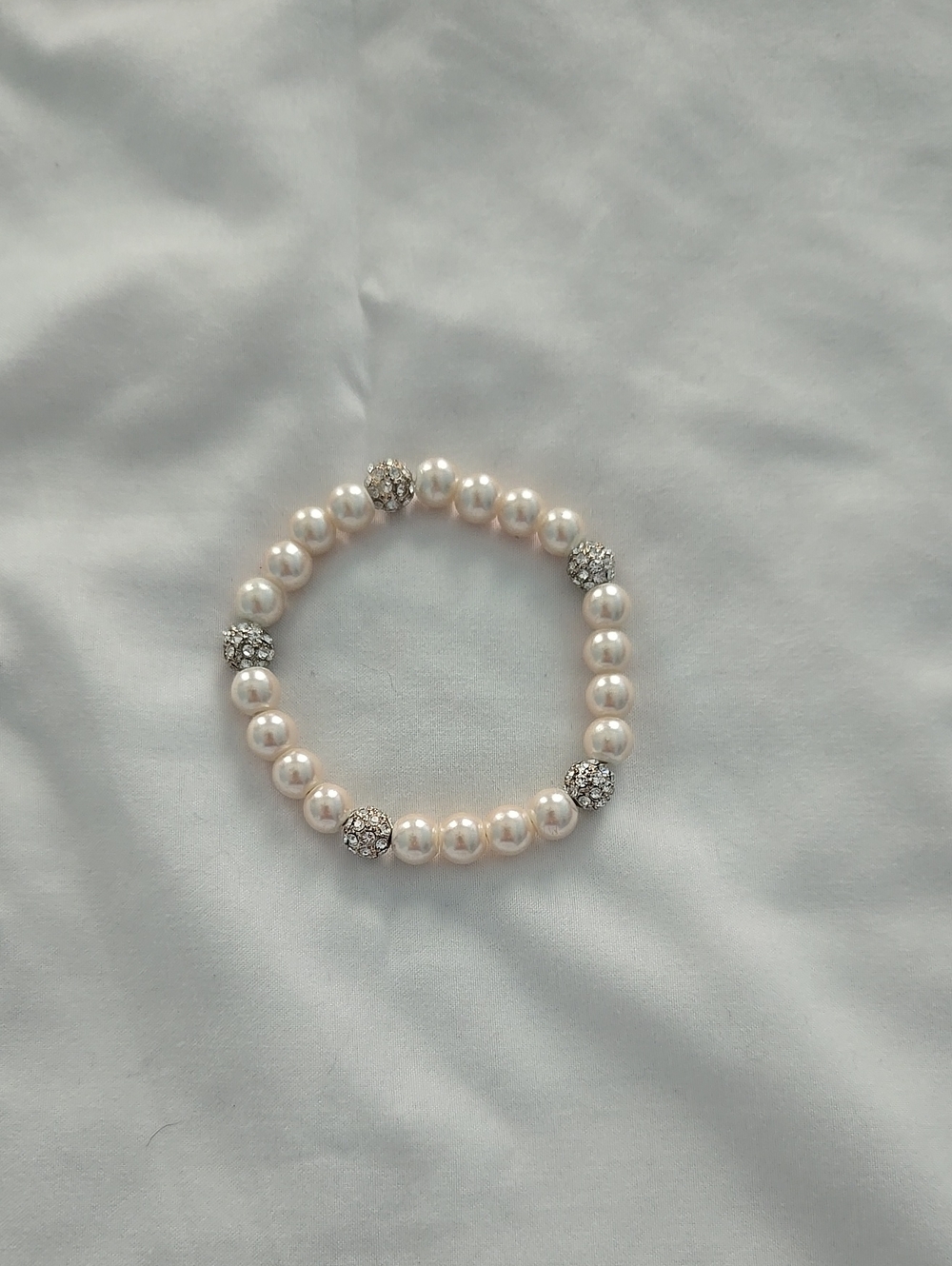Pearl & Crystal Bead Stretch Bracelet - White
